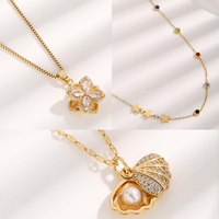 Elegant Glam Hawaiian Star Butterfly Shell Resin Titanium Steel Plating Inlay Resin Pearl Zircon Gold Plated Pendant Necklace main image 1