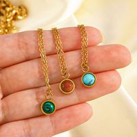 304 Stainless Steel 18K Gold Plated Simple Style Streetwear Plating Inlay Round Malachite Turquoise Pendant Necklace main image 5