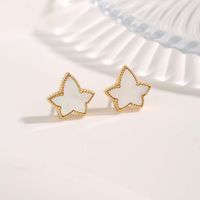 1 Pair Fairy Style Glam Cute Heart Shape Flower Plating Inlay Titanium Steel Copper Shell Zircon Gold Plated Ear Studs main image 7