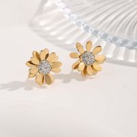 1 Pair Fairy Style Glam Cute Heart Shape Flower Plating Inlay Titanium Steel Copper Shell Zircon Gold Plated Ear Studs main image 5