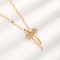 Cute Sweet Heart Shape Bow Knot Elk Titanium Steel Plating Inlay Resin Pearl Zircon Gold Plated Pendant Necklace main image 8