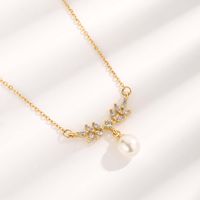 Cute Sweet Heart Shape Bow Knot Elk Titanium Steel Plating Inlay Resin Pearl Zircon Gold Plated Pendant Necklace main image 4
