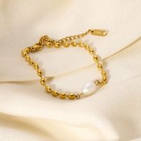 201 Stainless Steel Freshwater Pearl 18K Gold Plated Romantic Simple Style Classic Style Plating Geometric Bracelets main image 6