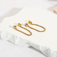 1 Pair Simple Style Roman Style Geometric Plating Inlay 201 Stainless Steel Artificial Diamond 18K Gold Plated Drop Earrings main image 3