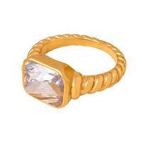 Retro Luxurious French Style Geometric Heart Shape Copper Plating Inlay Zircon 18k Gold Plated Open Rings sku image 11