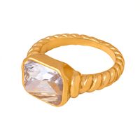 Retro Luxurious French Style Geometric Heart Shape Copper Plating Inlay Zircon 18k Gold Plated Open Rings sku image 12