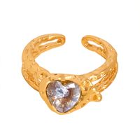 Retro Luxurious French Style Geometric Heart Shape Copper Plating Inlay Zircon 18k Gold Plated Open Rings sku image 17