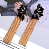 Wholesale Jewelry Retro Exaggerated Oval Tassel Zinc Alloy Glass Plating Inlay Drop Earrings main image 5