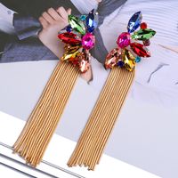 Wholesale Jewelry Retro Exaggerated Oval Tassel Zinc Alloy Glass Plating Inlay Drop Earrings main image 3
