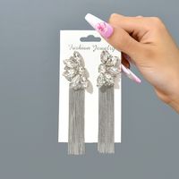 Wholesale Jewelry Retro Exaggerated Oval Tassel Zinc Alloy Glass Plating Inlay Drop Earrings sku image 5