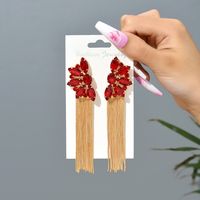 Wholesale Jewelry Retro Exaggerated Oval Tassel Zinc Alloy Glass Plating Inlay Drop Earrings sku image 4