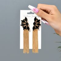 Wholesale Jewelry Retro Exaggerated Oval Tassel Zinc Alloy Glass Plating Inlay Drop Earrings sku image 3