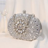 Silver Black Rose Red Pu Leather Floral Oval Evening Bags sku image 1