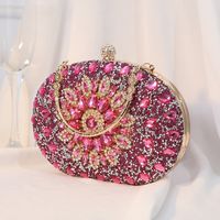 Silver Black Rose Red Pu Leather Floral Oval Evening Bags sku image 3