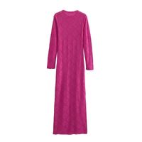 Women's Sheath Dress Sexy Round Neck Hollow Out Long Sleeve Solid Color Maxi Long Dress Street main image 4