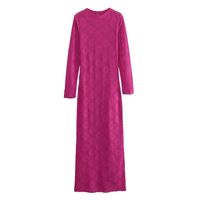 Women's Sheath Dress Sexy Round Neck Hollow Out Long Sleeve Solid Color Maxi Long Dress Street sku image 1