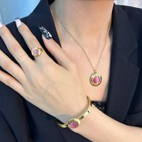 Lady Korean Style Geometric Titanium Steel Inlay Opal Rings Earrings Necklace main image 5