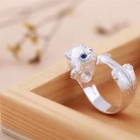 Cute Cat Silver Plated Rhinestones Alloy Wholesale Open Rings main image 3