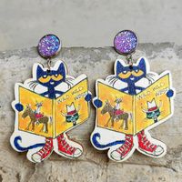 1 Pair Cute Funny Rainbow Star Cat Wood Drop Earrings main image 6