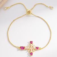 Elegant Cross Copper Gold Plated Artificial Pearls Zircon Bracelets In Bulk main image 4
