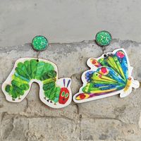 1 Pair Cute Funny Color Block Insect Butterfly Stainless Steel Wood Resin Drop Earrings main image 1