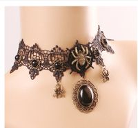 Retro Oval Spider Pu Leather Alloy Lace Inlay Artificial Gemstones Halloween Women's Choker sku image 1