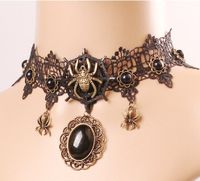 Retro Oval Spider Pu Leather Alloy Lace Inlay Artificial Gemstones Halloween Women's Choker main image 3
