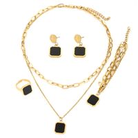 Lady Square Titanium Steel Inlay Artificial Gemstones Rings Earrings Necklace main image 6