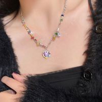 Simple Style Heart Shape Alloy Copper Plating Inlay Artificial Pearls Women's Layered Necklaces sku image 10
