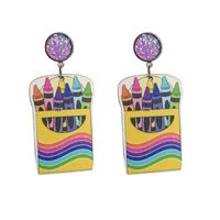1 Pair Cute Funny Rainbow Star Cat Wood Drop Earrings main image 5