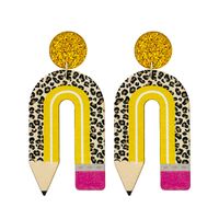 1 Pair Novelty Simple Style Rainbow Leopard Pencil Printing Arylic Wood Drop Earrings main image 4