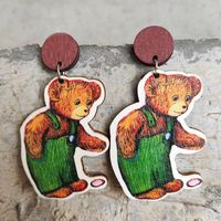 1 Pair Cute Bear Wood Drop Earrings main image 2