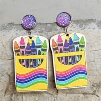 1 Pair Cute Funny Rainbow Star Cat Wood Drop Earrings sku image 2