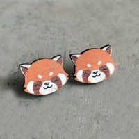 1 Pair Cute Fox Lobster Wood Ear Studs sku image 1