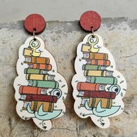 1 Pair Cute Book Pencil Duck Wood Drop Earrings main image 4