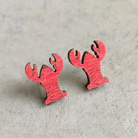 1 Pair Cute Fox Lobster Wood Ear Studs sku image 3