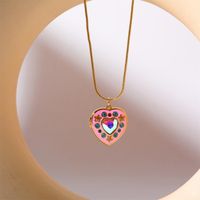 Glass Copper Simple Style Inlay Heart Shape Rhinestones Pendant Necklace main image 5