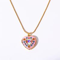 Glass Copper Simple Style Inlay Heart Shape Rhinestones Pendant Necklace sku image 1