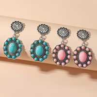 1 Pair Retro Round Inlay Alloy Turquoise Drop Earrings main image 6