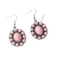 1 Pair Retro Round Inlay Alloy Turquoise Drop Earrings main image 5