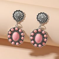 1 Pair Retro Round Inlay Alloy Turquoise Drop Earrings main image 2