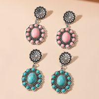 1 Pair Retro Round Inlay Alloy Turquoise Drop Earrings main image 4