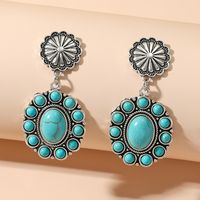 1 Pair Retro Round Inlay Alloy Turquoise Drop Earrings main image 3