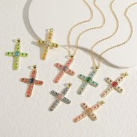 Simple Style Cross Copper Rhinestones Pendant Necklace In Bulk main image 1