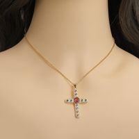 Simple Style Cross Copper Rhinestones Pendant Necklace In Bulk main image 4