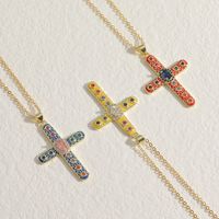 Simple Style Cross Copper Rhinestones Pendant Necklace In Bulk main image 3