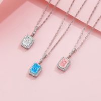 Ig Style Lady Korean Style Square Sterling Silver Inlay Zircon Pendant Necklace main image 1