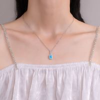 Ig Style Lady Korean Style Square Sterling Silver Inlay Zircon Pendant Necklace main image 4