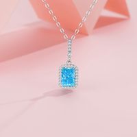 Ig Style Lady Korean Style Square Sterling Silver Inlay Zircon Pendant Necklace main image 2