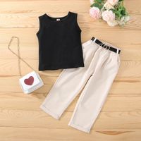 Simple Style Solid Color Belt Cotton Girls Clothing Sets main image 5